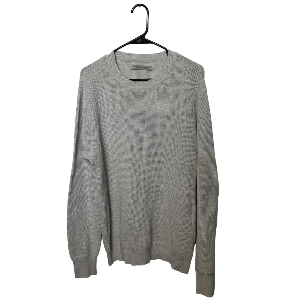 Outerknown Sweater Mens XL Gray Thermal Waffle Organic Cotton Blend Knit Crew